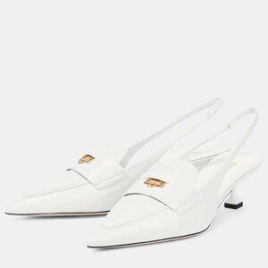 NWT Miu Miu Sling Back Mules White Leather Pointed Toe Kitten Heels Sz 36